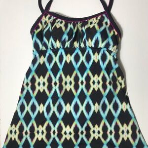 Relativity Black Swim One-Piece with Aqua, Lime & Pink Diamond Print